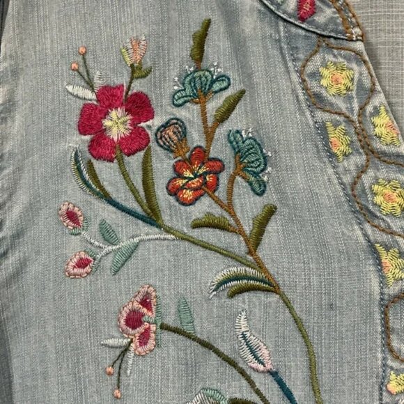 Embroidered Blue Floral Women's Top - Picture 5 of 7